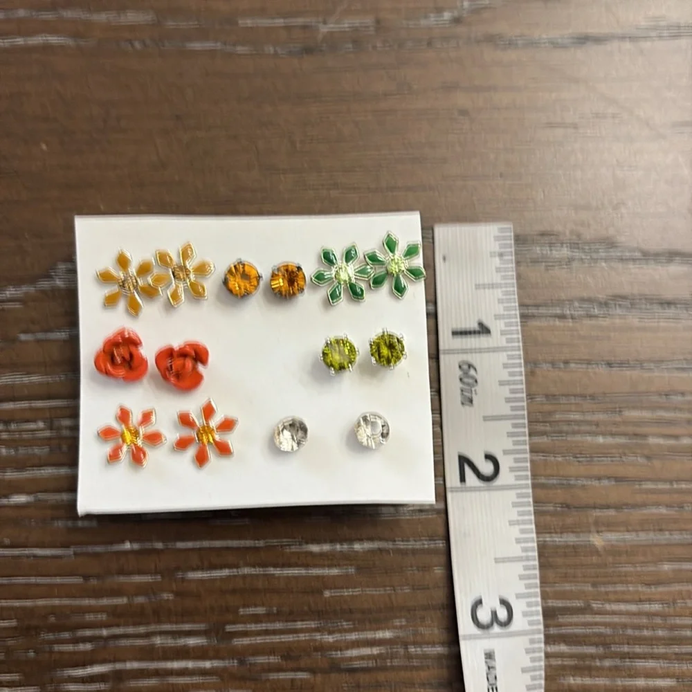 Orange & green pierced earring set,  7 pair